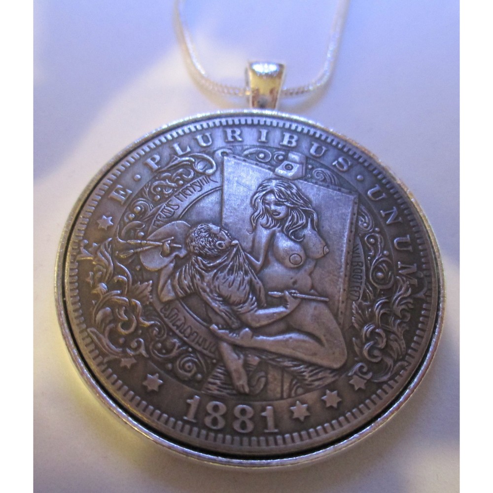 Painter Drawn into Canvas Portrait Comes to Life Coin Pendant Silver Necklace